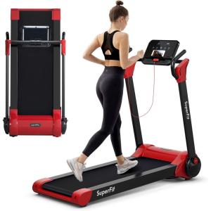imageGoplus 225HP Folding Treadmill Electric Superfit Treadmill WLED Display APP Control Blue Tooth Speaker and Device Holder Compact Jogging Walking Running Machine for Home ampamp OfficeRed