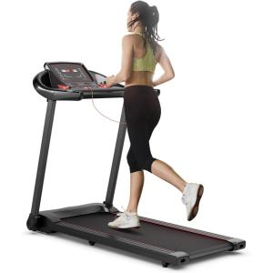 imageGoplus 225HP Folding Treadmill Portable Electric Superfit Treadmill WAPP Control 12 Preset Programs Blue Tooth Speaker LED Display Walking Running Machine for Home OfficeRed