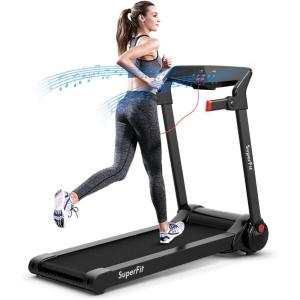 imageGoplus 3HP Electric Folding Treadmill SelfStanding Superfit Treadmill with APP Control Blue Tooth Speaker HD Touch Screen InstallationFree Walking Jogging Running Machine for Home OfficeRed
