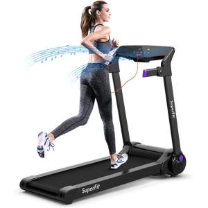 imageGoplus 3HP Electric Folding Treadmill SelfStanding Superfit Treadmill with APP Control Blue Tooth Speaker HD Touch Screen InstallationFree Walking Jogging Running Machine for Home OfficePurple