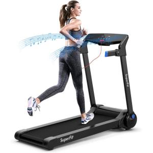 imageGoplus 3HP Electric Folding Treadmill SelfStanding Superfit Treadmill with APP Control Blue Tooth Speaker HD Touch Screen InstallationFree Walking Jogging Running Machine for Home OfficeNavy