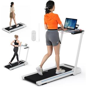 imageGoplus 3in1 Treadmill with Large Desk 25HP Folding Electric Treadmills LED Display Remote Control Blue Tooth Speakers Walking Jogging Machine for HomeOffice UseWhite