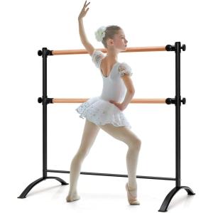 imageGoplus 4FT Portable Ballet Barre 46 Freestanding Adjustable Double Ballet Bar for Stretch Ballet Dance Home Gym School Balance Training Barre for Adults Youth Toddler KidsBlack