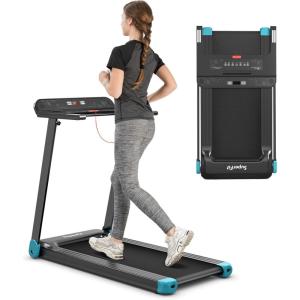 imageGoplus Folding Treadmill Compact Superfit Treadmill with APP Control Blue Tooth Speaker 12 Preset Programs LED Display and Device Holder Walking Running Machine for Home OfficeNavy