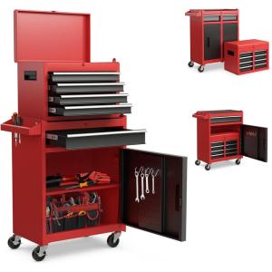 imageGoplus Rolling Tool Chest 5Drawer Tool Box Organizer wLockable Wheels ampamp Sliding Drawers ampamp Detachable Top ampamp Adjustable Shelf Tool Storage Cabinet for Garage WorkshopGrayRedblack