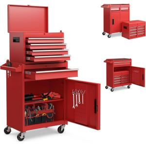imageGoplus Rolling Tool Chest 5Drawer Tool Box Organizer wLockable Wheels ampamp Sliding Drawers ampamp Detachable Top ampamp Adjustable Shelf Tool Storage Cabinet for Garage WorkshopGrayRed