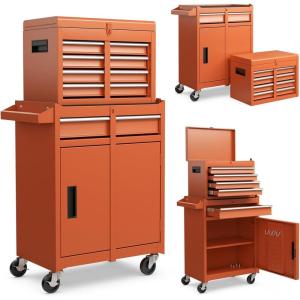 imageGoplus Rolling Tool Chest 5Drawer Tool Box Organizer wLockable Wheels ampamp Sliding Drawers ampamp Detachable Top ampamp Adjustable Shelf Tool Storage Cabinet for Garage WorkshopGrayOrange