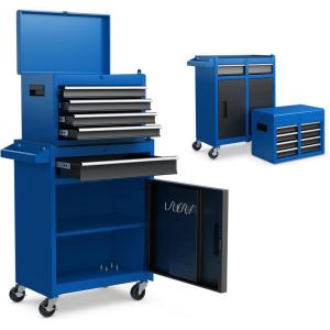 imageGoplus Rolling Tool Chest 5Drawer Tool Box Organizer wLockable Wheels ampamp Sliding Drawers ampamp Detachable Top ampamp Adjustable Shelf Tool Storage Cabinet for Garage WorkshopGrayBlue
