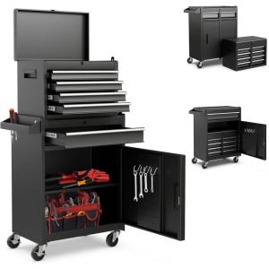 imageGoplus Rolling Tool Chest 5Drawer Tool Box Organizer wLockable Wheels ampamp Sliding Drawers ampamp Detachable Top ampamp Adjustable Shelf Tool Storage Cabinet for Garage WorkshopGrayBlack