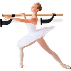imageGoplus Wall Mounted Ballet Barre 4 FT Solid Beech Wood Ballet Bar with Mounting Hardware Traditional Single Dance Bar for Home Workout Yoga Stretching Ballet Poses 15 inch Dia