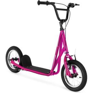 imageGoplus Youth Kick Scooter Kids Kick Scooter W 12Inch Air Filled Wheels Carbon Steel Frame Adjustable Handlebar Front and Rear Dual Brakes Ride On Toys for Adults Teens 8Pink