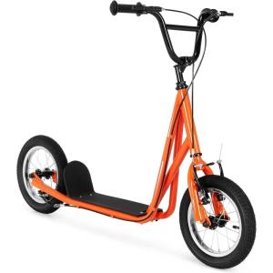 imageGoplus Youth Kick Scooter Kids Kick Scooter W 12Inch Air Filled Wheels Carbon Steel Frame Adjustable Handlebar Front and Rear Dual Brakes Ride On Toys for Adults Teens 8Orange