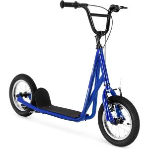 imageGoplus Youth Kick Scooter Kids Kick Scooter W 12Inch Air Filled Wheels Carbon Steel Frame Adjustable Handlebar Front and Rear Dual Brakes Ride On Toys for Adults Teens 8Blue