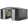 imageGoplus 12 x 98 FT Outdoor Storage Shed AllWeather ampamp Rustproof Galvanized Metal Utility Tool Shed wLockable Door Pitched Roof Windows Backyard Lawn Garden Storage House for Bike Tool Lawnmower