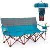 imageGoplus 3 Person Camping Chair for Adults Low Outdoor Folding Oversized Couch Chair wCup Holders ampamp Thick Padding HeavyDuty Lawn Chair for Beach Picnic Travel Supports 900 LBS 3Person SeatBlue