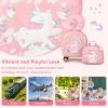 imageGoplus 4 Piece Kids Luggage Set 14 Carryon Hardside Spinner Luggage w 10 Backpack Neck Pillow Luggage Tag Toddler Travel Rolling Suitcase for Boy Girl Children Black PenguinPink Horse