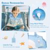 imageGoplus 4 Piece Kids Luggage Set 14 Carryon Hardside Spinner Luggage w 10 Backpack Neck Pillow Luggage Tag Toddler Travel Rolling Suitcase for Boy Girl Children Black PenguinBlue Mermaid