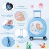 imageGoplus 4 Piece Kids Luggage Set 14 Carryon Hardside Spinner Luggage w 10 Backpack Neck Pillow Luggage Tag Toddler Travel Rolling Suitcase for Boy Girl Children Black PenguinBlue Mermaid