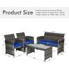 imageGoplus 4Piece Rattan Patio Furniture Set Outdoor Wicker Conversation Sofa with Weather Resistant Cushions and Tempered Glass Tabletop for Lawn Backyard Pool Garden WhiteBlack WickerBlue
