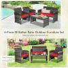 imageGoplus 4Piece Rattan Patio Furniture Set Outdoor Wicker Conversation Sofa with Weather Resistant Cushions and Tempered Glass Tabletop for Lawn Backyard Pool Garden WhiteBlack WickerRed