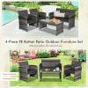 imageGoplus 4Piece Rattan Patio Furniture Set Outdoor Wicker Conversation Sofa with Weather Resistant Cushions and Tempered Glass Tabletop for Lawn Backyard Pool Garden WhiteBlack WickerBlack