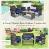 imageGoplus 4Piece Rattan Patio Furniture Set Outdoor Wicker Conversation Sofa with Weather Resistant Cushions and Tempered Glass Tabletop for Lawn Backyard Pool Garden WhiteBlack WickerBlue