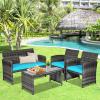 imageGoplus 4Piece Rattan Patio Furniture Set Outdoor Wicker Conversation Sofa with Weather Resistant Cushions and Tempered Glass Tabletop for Lawn Backyard Pool Garden WhiteBlack WickerTurquoise