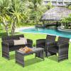 imageGoplus 4Piece Rattan Patio Furniture Set Outdoor Wicker Conversation Sofa with Weather Resistant Cushions and Tempered Glass Tabletop for Lawn Backyard Pool Garden WhiteBlack WickerBlack