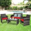 imageGoplus 4Piece Rattan Patio Furniture Set Outdoor Wicker Conversation Sofa with Weather Resistant Cushions and Tempered Glass Tabletop for Lawn Backyard Pool Garden WhiteBlack WickerRed