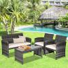 imageGoplus 4Piece Rattan Patio Furniture Set Outdoor Wicker Conversation Sofa with Weather Resistant Cushions and Tempered Glass Tabletop for Lawn Backyard Pool Garden WhiteBlack WickerBeige