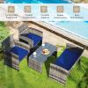 imageGoplus 4Piece Rattan Patio Furniture Set Outdoor Wicker Conversation Sofa with Weather Resistant Cushions and Tempered Glass Tabletop for Lawn Backyard Pool Garden WhiteBlack WickerBlue