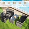imageGoplus 4Piece Rattan Patio Furniture Set Outdoor Wicker Conversation Sofa with Weather Resistant Cushions and Tempered Glass Tabletop for Lawn Backyard Pool Garden WhiteBlack WickerBlack