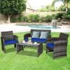 imageGoplus 4Piece Rattan Patio Furniture Set Outdoor Wicker Conversation Sofa with Weather Resistant Cushions and Tempered Glass Tabletop for Lawn Backyard Pool Garden WhiteBlack WickerBlue