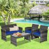imageGoplus 4Piece Rattan Patio Furniture Set Outdoor Wicker Conversation Sofa with Weather Resistant Cushions and Tempered Glass Tabletop for Lawn Backyard Pool Garden WhiteBlack WickerBlue