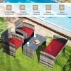 imageGoplus 4Piece Rattan Patio Furniture Set Outdoor Wicker Conversation Sofa with Weather Resistant Cushions and Tempered Glass Tabletop for Lawn Backyard Pool Garden WhiteBlack WickerRed