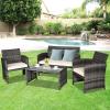 imageGoplus 4Piece Rattan Patio Furniture Set Outdoor Wicker Conversation Sofa with Weather Resistant Cushions and Tempered Glass Tabletop for Lawn Backyard Pool Garden WhiteBlack WickerBeige