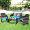 imageGoplus 4Piece Rattan Patio Furniture Set Outdoor Wicker Conversation Sofa with Weather Resistant Cushions and Tempered Glass Tabletop for Lawn Backyard Pool Garden WhiteBlack WickerTurquoise