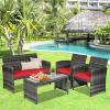 imageGoplus 4Piece Rattan Patio Furniture Set Outdoor Wicker Conversation Sofa with Weather Resistant Cushions and Tempered Glass Tabletop for Lawn Backyard Pool Garden WhiteBlack WickerRed