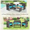 imageGoplus 4Piece Rattan Patio Furniture Set Outdoor Wicker Conversation Sofa with Weather Resistant Cushions and Tempered Glass Tabletop for Lawn Backyard Pool Garden WhiteBlack WickerTurquoise