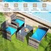 imageGoplus 4Piece Rattan Patio Furniture Set Outdoor Wicker Conversation Sofa with Weather Resistant Cushions and Tempered Glass Tabletop for Lawn Backyard Pool Garden WhiteBlack WickerTurquoise