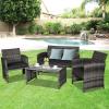 imageGoplus 4Piece Rattan Patio Furniture Set Outdoor Wicker Conversation Sofa with Weather Resistant Cushions and Tempered Glass Tabletop for Lawn Backyard Pool Garden WhiteBlack WickerBlack