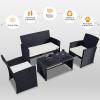 imageGoplus 4Piece Rattan Patio Furniture Set Outdoor Wicker Conversation Sofa with Weather Resistant Cushions and Tempered Glass Tabletop for Lawn Backyard Pool Garden WhiteBlack WickerWhiteblack Wicker