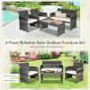 imageGoplus 4Piece Rattan Patio Furniture Set Outdoor Wicker Conversation Sofa with Weather Resistant Cushions and Tempered Glass Tabletop for Lawn Backyard Pool Garden WhiteBlack WickerBeige