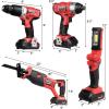 imageGoplus 4Tool Combo Kit 18V LithiumIon 12quot Cordless Drill Driver 14quot Impact Driver Reciprocating Saw and LED Flashlight Suitable for Wood Tile Steel and Brick Wall