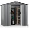 imageGoplus 6 x 4 Woodgrain Outdoor Storage Shed Galvanized Metal Tool House Organizer w 4 Vents Lockable Doors Waterproof Garden Sheds ampamp Outdoor Storage for Backyard Lawn Patio NaturalGray