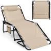 imageGoplus Chaise Lounge Chair Outdoor Folding 5Postion Beach Lounge Chair with Detachable Pillow Side Pocket Sunbathing Lounge Chair Adjustable Tanning Chair for Patio Lawn Pool YardBeige
