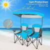 imageGoplus Double Beach Chair with Canopy Shade Folding Lawn Camping Chairs with Sunshade ampamp Mini Table Beverage Holder ampamp Carrying Bag for Outdoor Travel Hiking Fishing PoolsideBlue