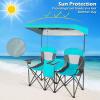 imageGoplus Double Beach Chair with Canopy Shade Folding Lawn Camping Chairs with Sunshade ampamp Mini Table Beverage Holder ampamp Carrying Bag for Outdoor Travel Hiking Fishing PoolsideLake Blue