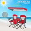 imageGoplus Double Beach Chair with Canopy Shade Folding Lawn Camping Chairs with Sunshade ampamp Mini Table Beverage Holder ampamp Carrying Bag for Outdoor Travel Hiking Fishing PoolsideRed