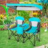 imageGoplus Double Beach Chair with Canopy Shade Folding Lawn Camping Chairs with Sunshade ampamp Mini Table Beverage Holder ampamp Carrying Bag for Outdoor Travel Hiking Fishing PoolsideLake Blue
